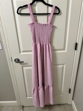 Hill House Anjuli Pink Smocked Maxi Dress with Ruffle Trim